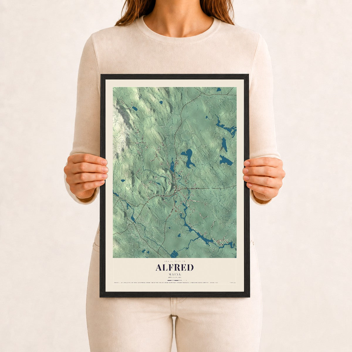 Alfred, Maine map print - 12 x 18 black Ayous wood frame
