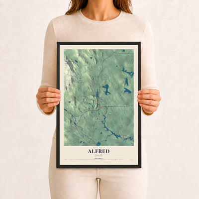Alfred, Maine map print - 12 x 18 black Ayous wood frame