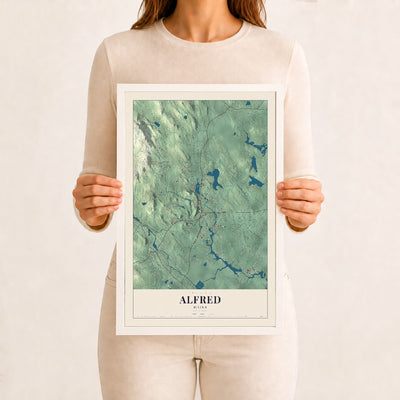 Alfred, Maine map print - 12 x 18 white Ayous wood frame