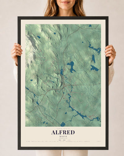 Alfred, Maine map print - 24 x 36 black Ayous wood frame