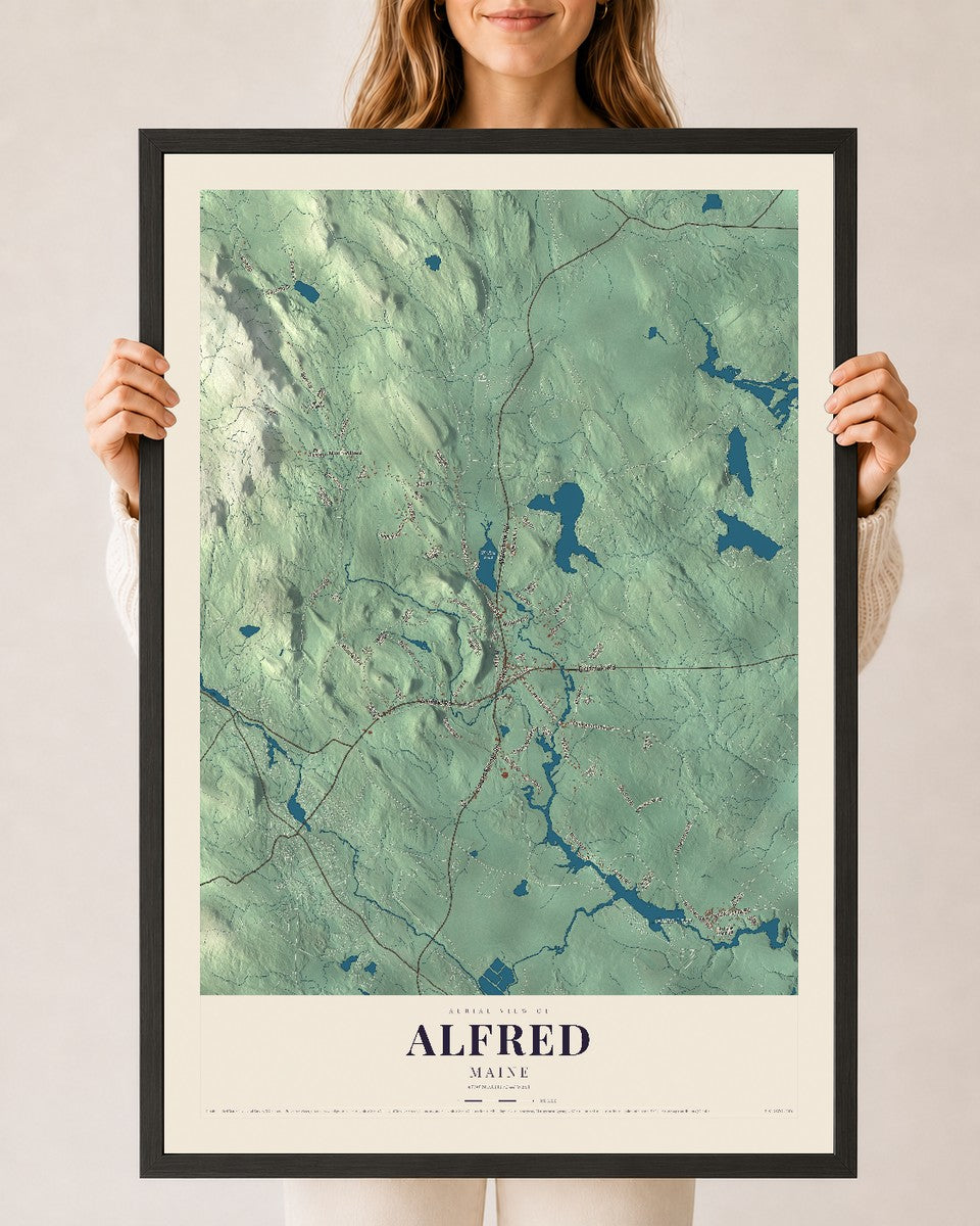 Alfred, Maine map print - 24 x 36 black Ayous wood frame