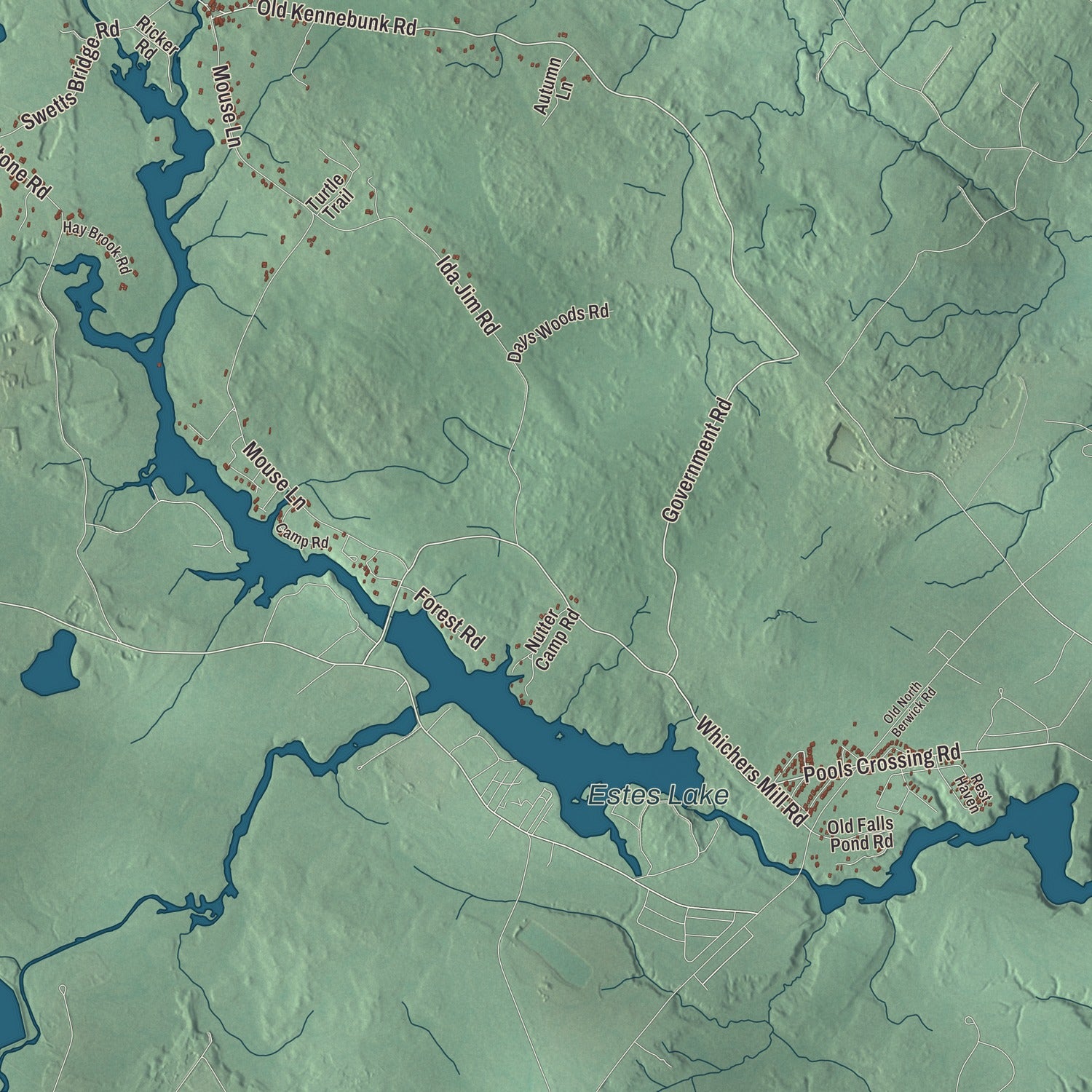 Terrain and local geography detail from the Alfred, Maine map