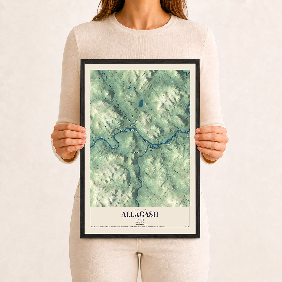 Allagash, Maine map print - 12 x 18 black Ayous wood frame