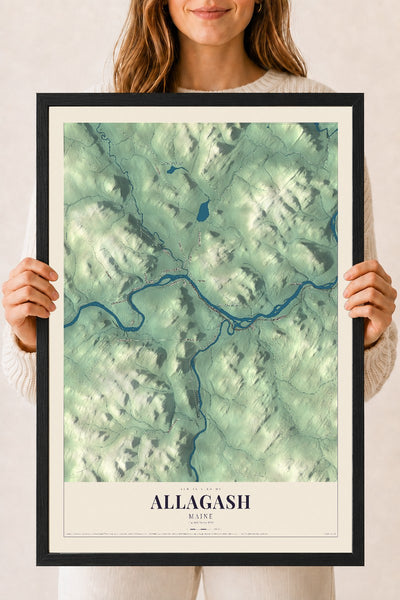 Allagash, Maine map print - 18 x 24 black Ayous wood frame