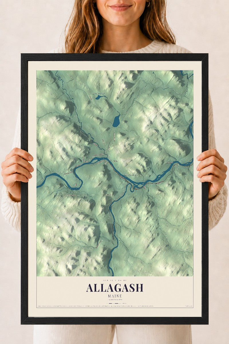 Allagash, Maine map print - 18 x 24 black Ayous wood frame