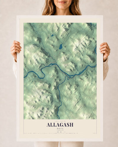 Allagash, Maine map print - 24 x 36 white Ayous wood frame