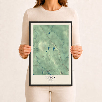 Alton, Maine map print - 12 x 18 black Ayous wood frame