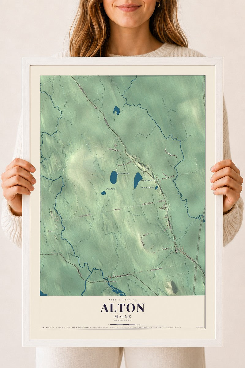Alton, Maine map print - 18 x 24 white Ayous wood frame