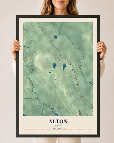 Alton, Maine map print - 24 x 36 black Ayous wood frame