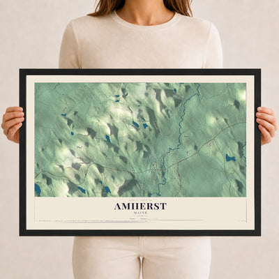 Amherst, Maine map print - 12 x 18 black Ayous wood frame