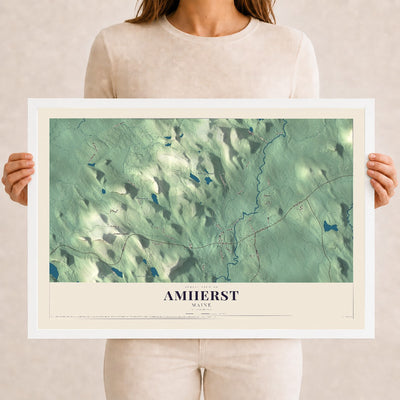 Amherst, Maine map print - 12 x 18 white Ayous wood frame