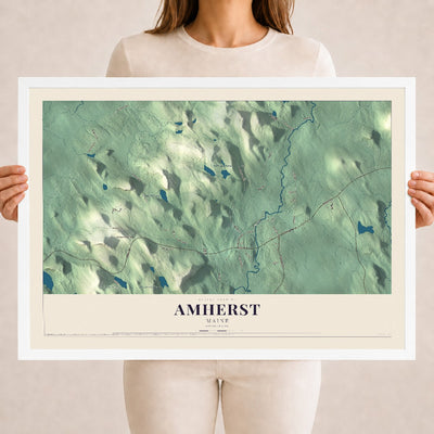 Amherst, Maine map print - 18 x 24 white Ayous wood frame