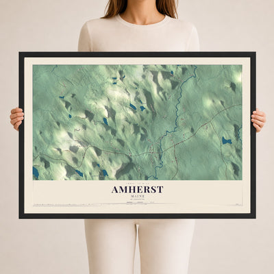 Amherst, Maine map print - 24 x 36 black Ayous wood frame