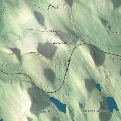 Terrain and local geography detail from the Amherst, Maine map