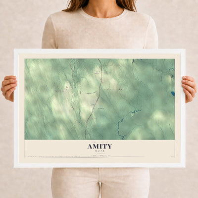 Amity, Maine map print - 12 x 18 white Ayous wood frame
