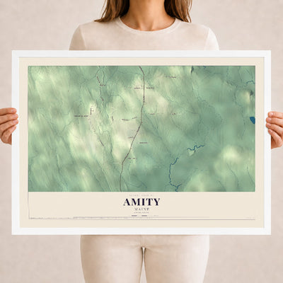 Amity, Maine map print - 18 x 24 white Ayous wood frame
