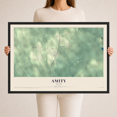 Amity, Maine map print - 24 x 36 black Ayous wood frame