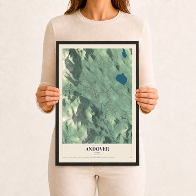 Andover, Maine map print - 12 x 18 black Ayous wood frame