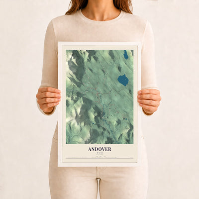 Andover, Maine map print - 12 x 18 white Ayous wood frame