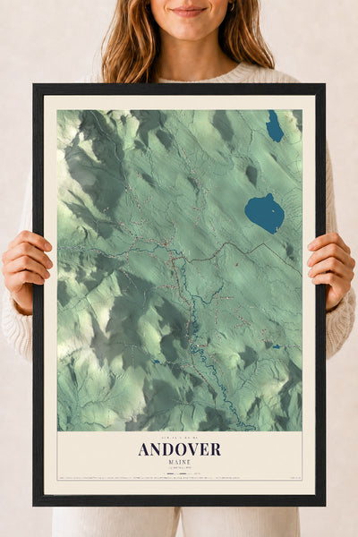 Andover, Maine map print - 18 x 24 black Ayous wood frame