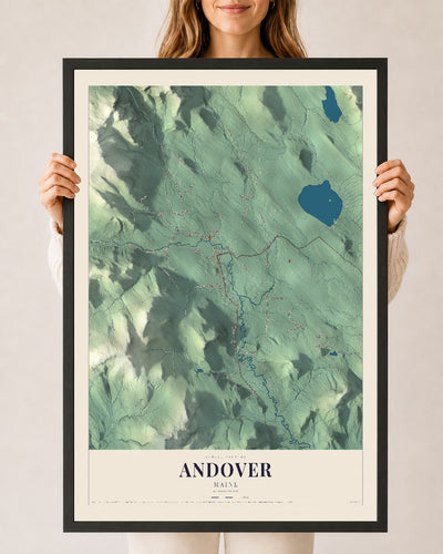 Andover, Maine map print - 24 x 36 black Ayous wood frame