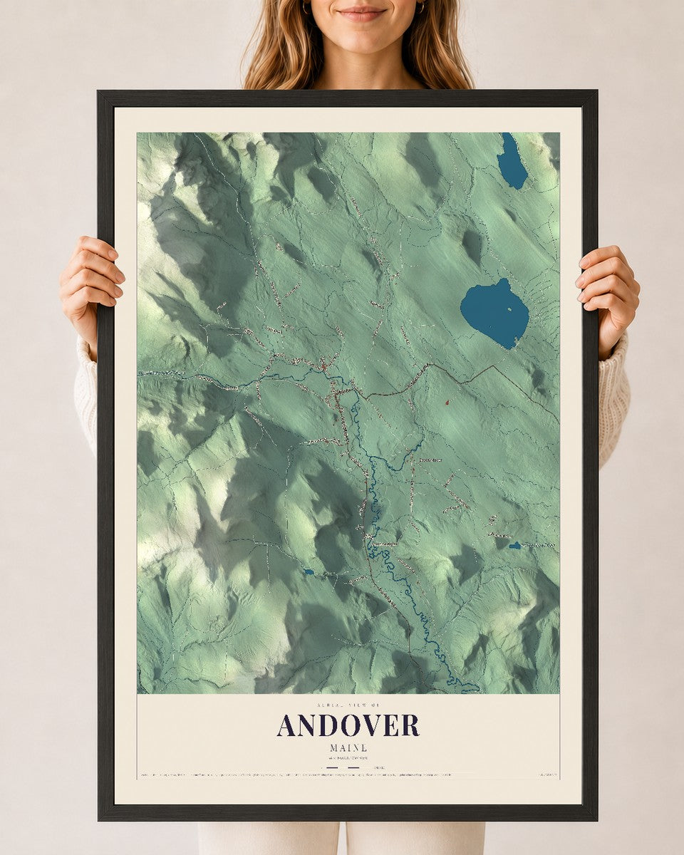 Andover, Maine map print - 24 x 36 black Ayous wood frame