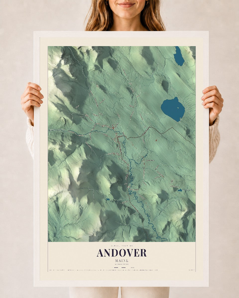 Andover, Maine map print - 24 x 36 white Ayous wood frame