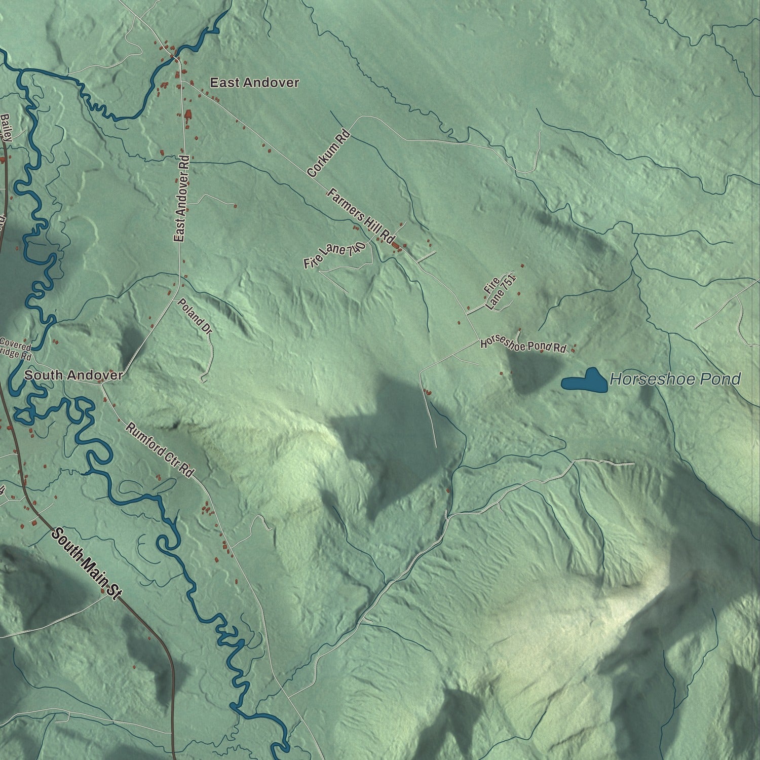 Terrain and local geography detail from the Andover, Maine map