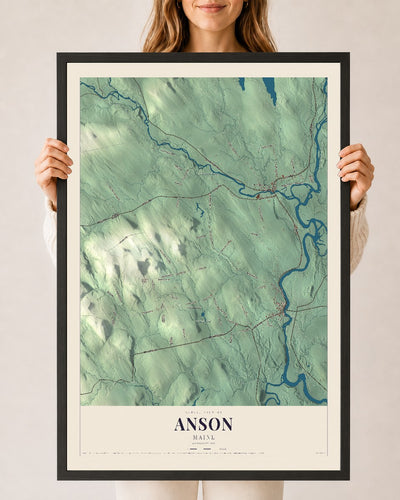 Anson, Maine map print - 24 x 36 black Ayous wood frame
