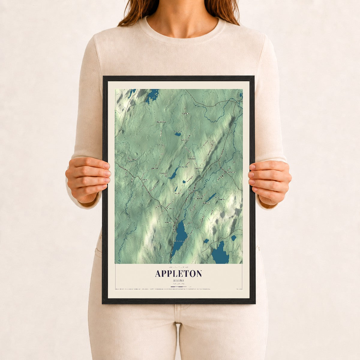 Appleton, Maine map print - 12 x 18 black Ayous wood frame