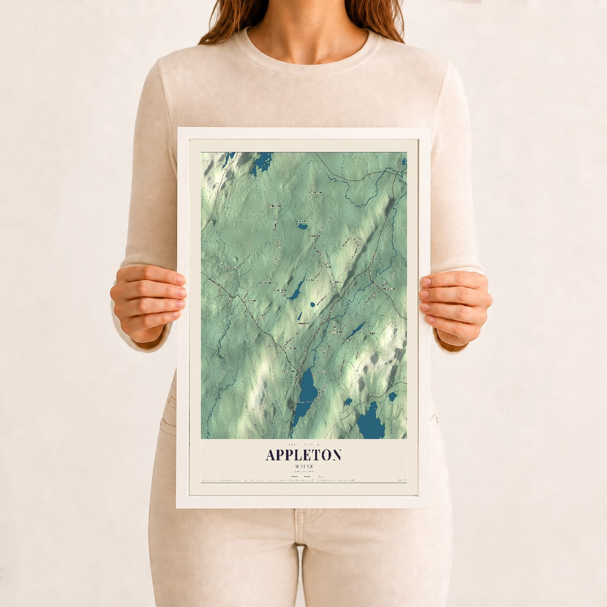 Appleton, Maine map print - 12 x 18 white Ayous wood frame