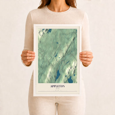 Appleton, Maine map print - 12 x 18 white Ayous wood frame