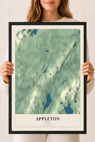 Appleton, Maine map print - 18 x 24 black Ayous wood frame