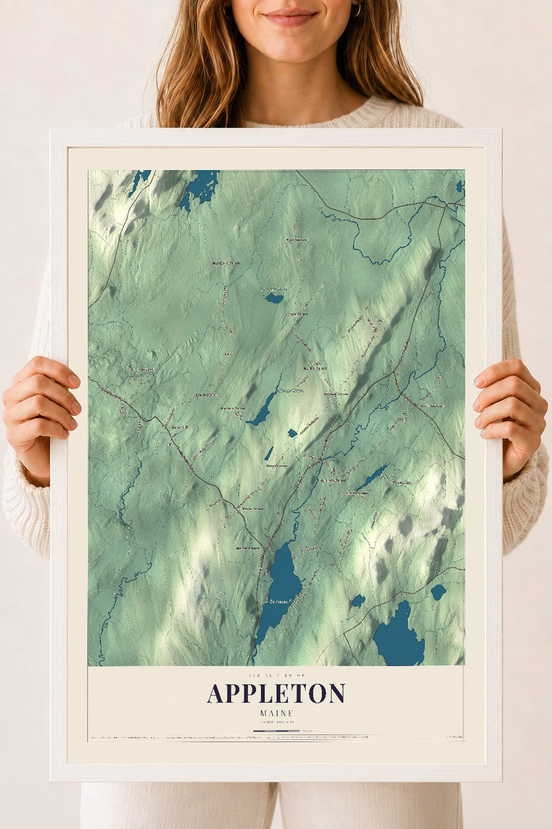 Appleton, Maine map print - 18 x 24 white Ayous wood frame