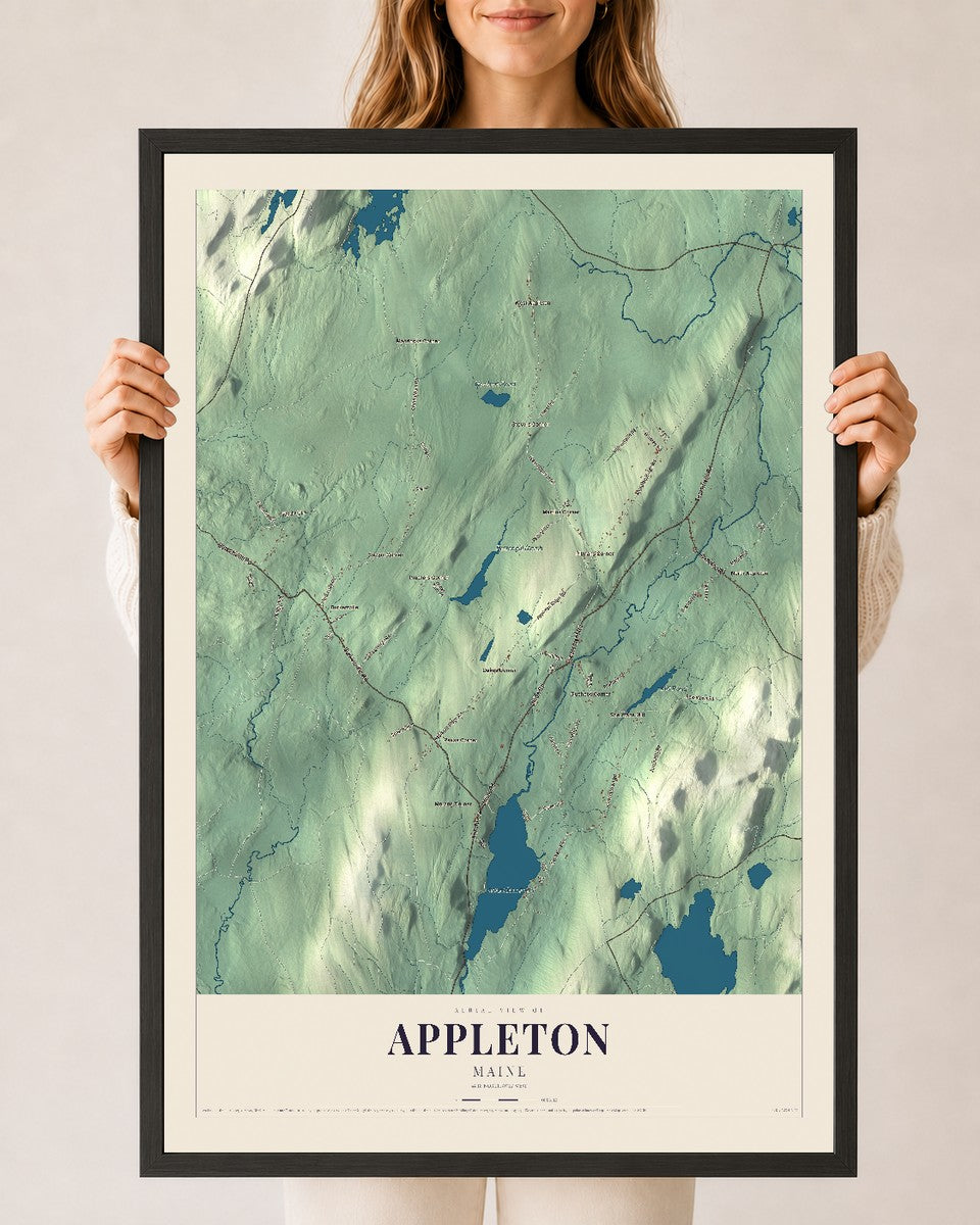 Appleton, Maine map print - 24 x 36 black Ayous wood frame