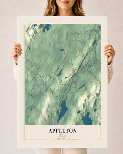 Appleton, Maine map print - 24 x 36 white Ayous wood frame
