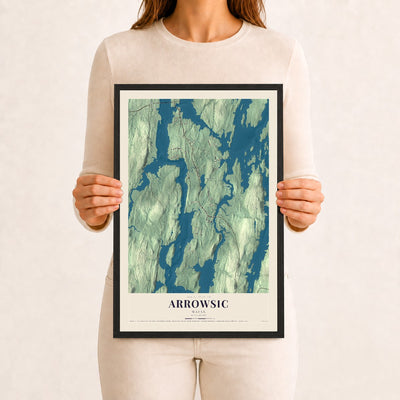 Arrowsic, Maine map print - 12 x 18 black Ayous wood frame