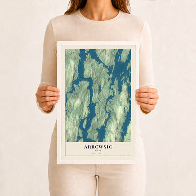 Arrowsic, Maine map print - 12 x 18 white Ayous wood frame