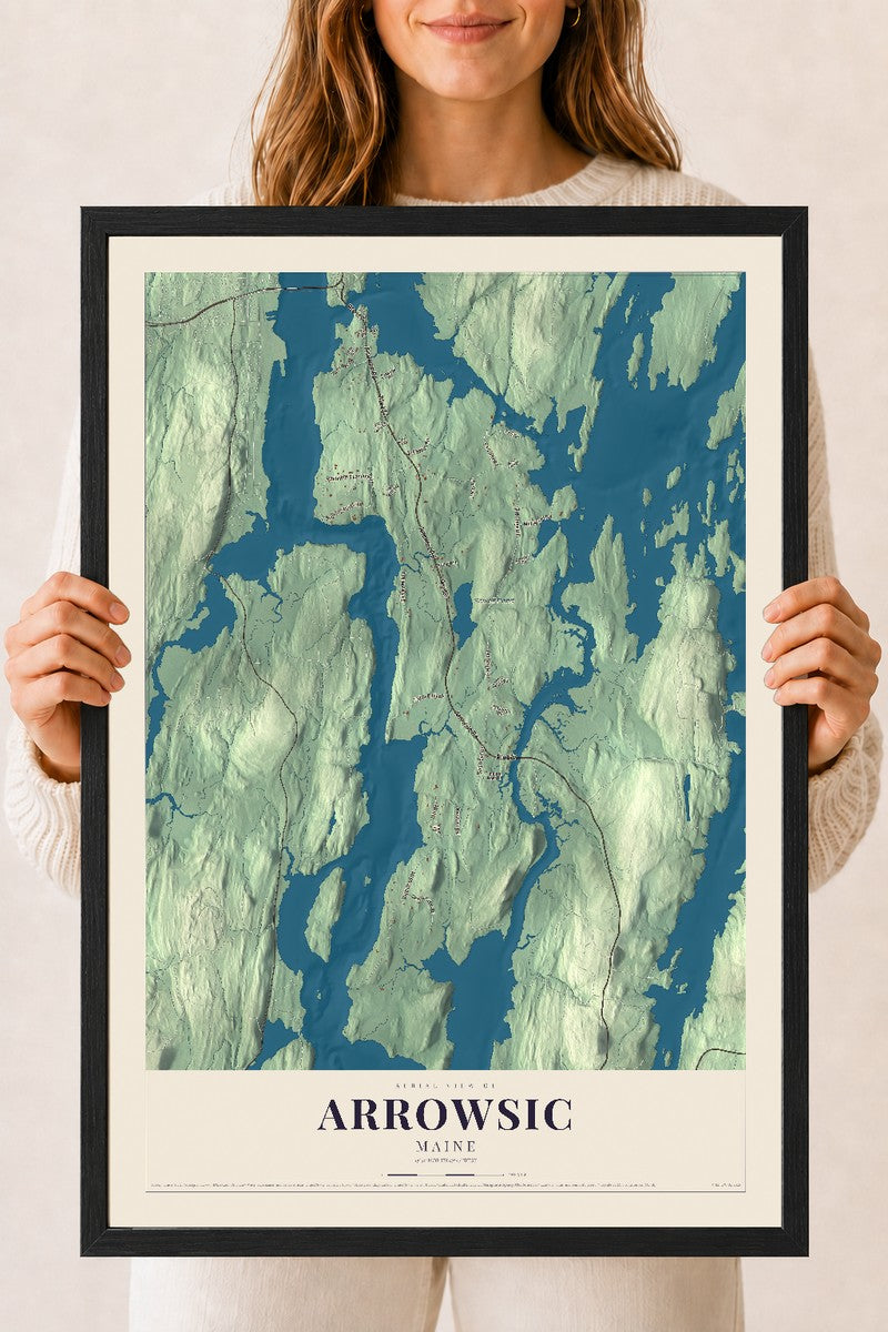 Arrowsic, Maine map print - 18 x 24 black Ayous wood frame