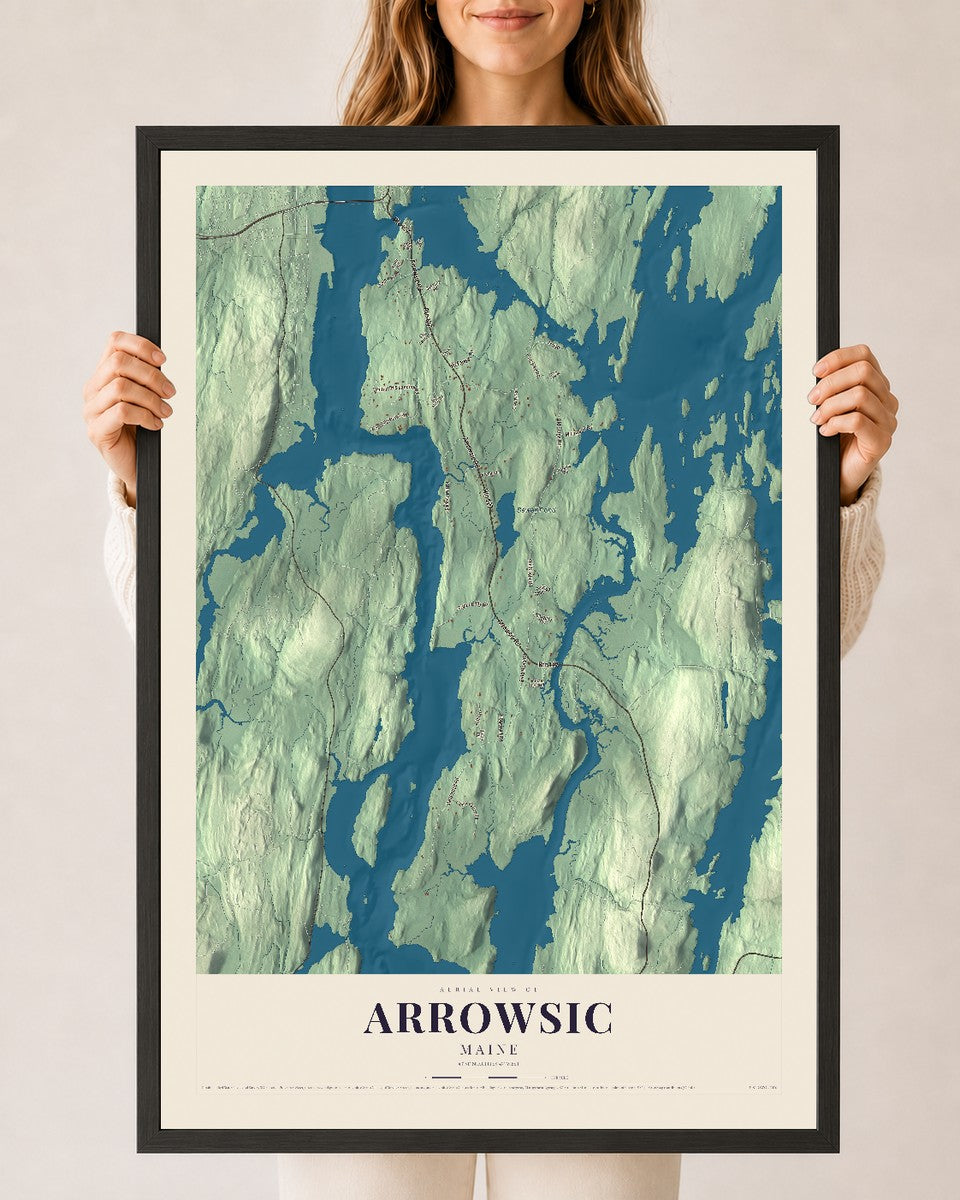 Arrowsic, Maine map print - 24 x 36 black Ayous wood frame