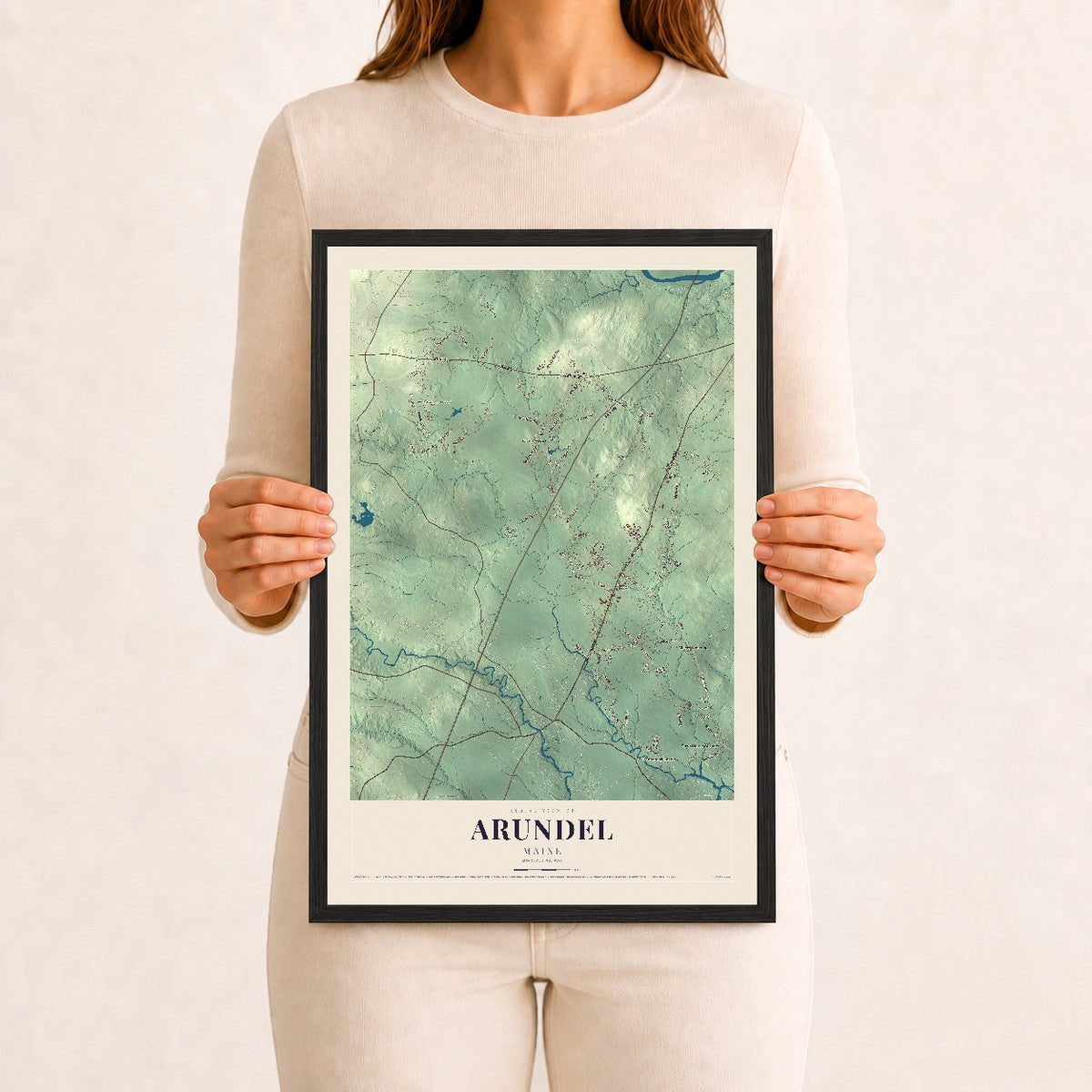 Arundel, Maine map print - 12 x 18 black Ayous wood frame