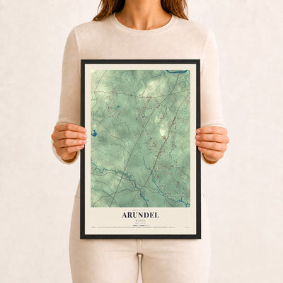 Arundel, Maine map print - 12 x 18 black Ayous wood frame