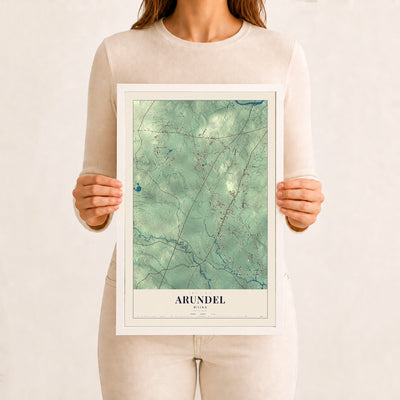 Arundel, Maine map print - 12 x 18 white Ayous wood frame