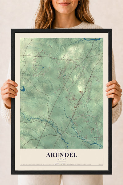 Arundel, Maine map print - 18 x 24 black Ayous wood frame