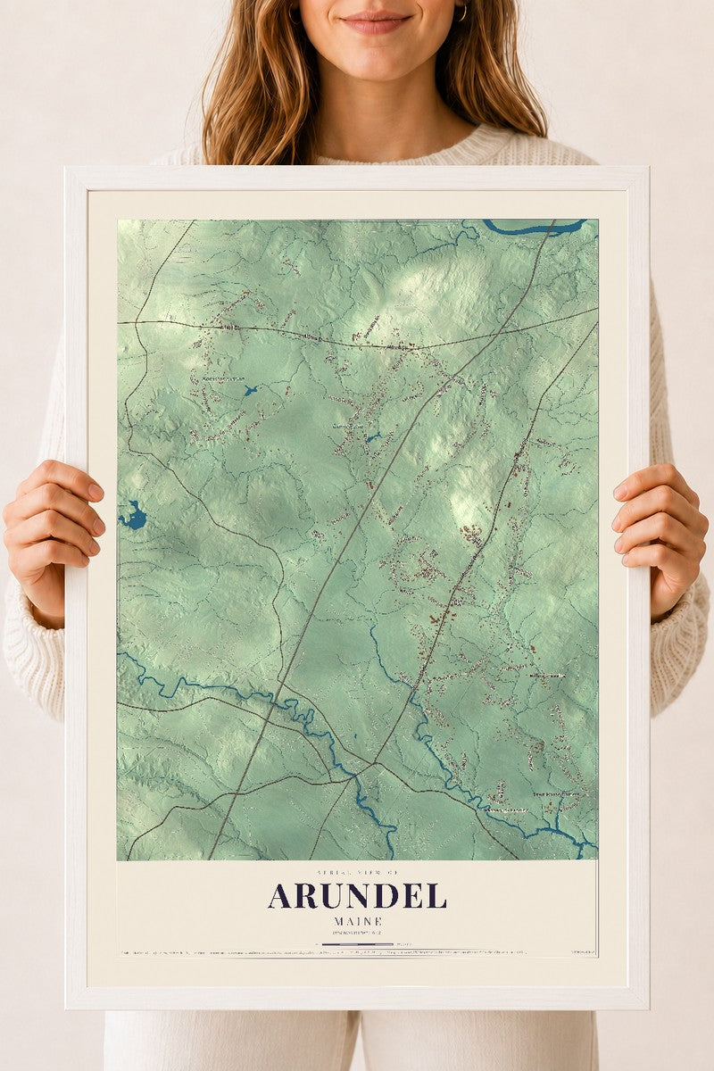 Arundel, Maine map print - 18 x 24 white Ayous wood frame