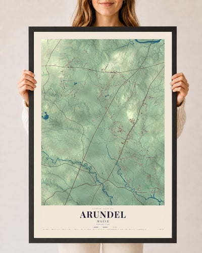 Arundel, Maine map print - 24 x 36 black Ayous wood frame