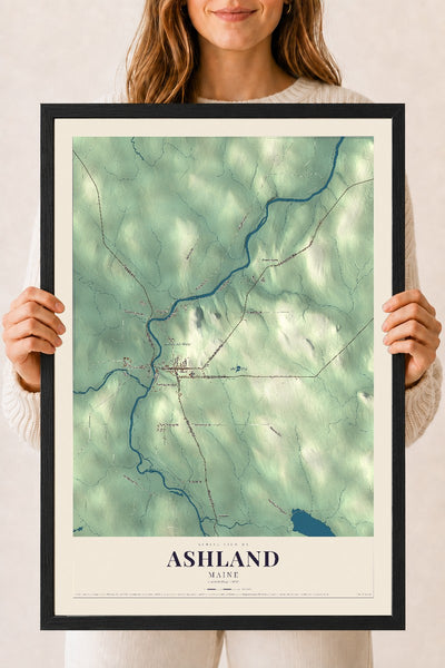 Ashland, Maine map print - 18 x 24 black Ayous wood frame