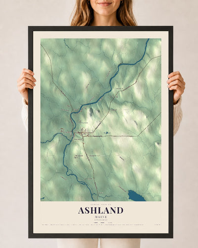 Ashland, Maine map print - 24 x 36 black Ayous wood frame