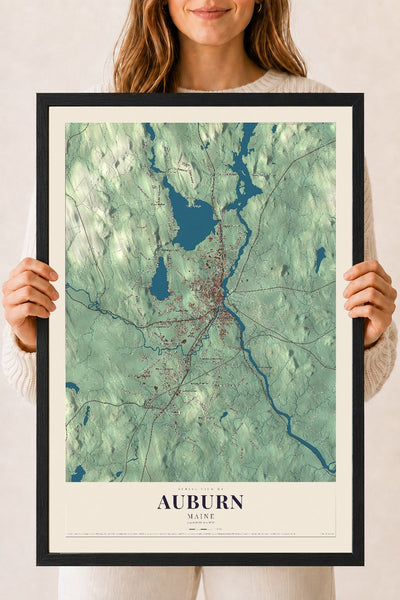 Auburn, Maine map print - 18 x 24 black Ayous wood frame