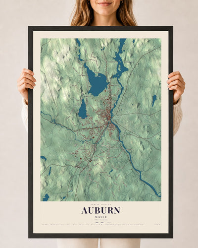 Auburn, Maine map print - 24 x 36 black Ayous wood frame